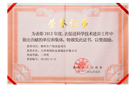 2012年度二等奖荣誉证书